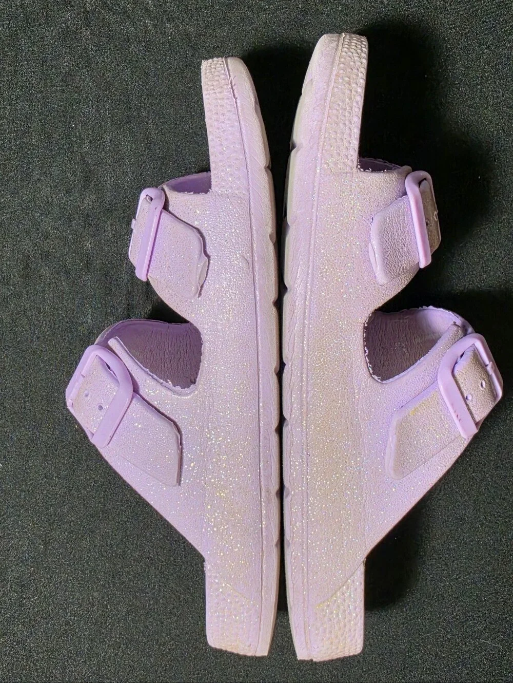 Kids Lavender Double-Strap Glitter Slide Sandals
